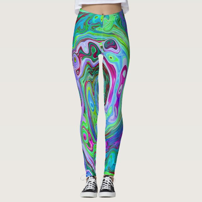 Retro grön, röd och magenta abstrakt groovy virvel leggings (Framsida)
