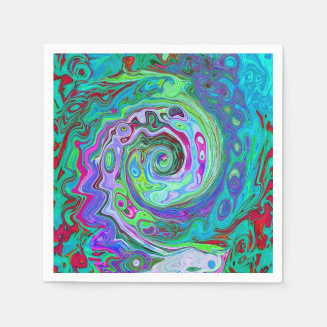 Retro grön, röd och magenta abstrakt groovy virvel pappersservett (Framsidan)
