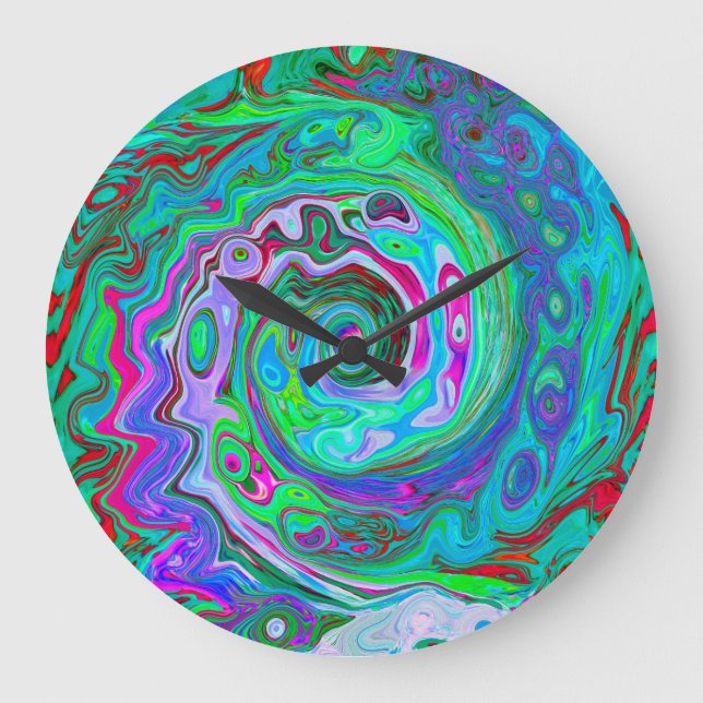 Retro grön, röd och magenta abstrakt groovy virvel stor klocka (Framsida)
