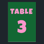 Retro grön rosa fet bröllopsbord nummer bordsnummer<br><div class="desc">Retro grön rosa fet bröllopsbord nummer</div>