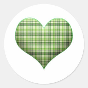 Retro grön rutig fluffig hjärta St Patrick   Runt Klistermärke
