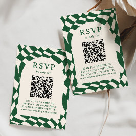 Retro Grön Rutig QR-kod Bröllop OSA Kort