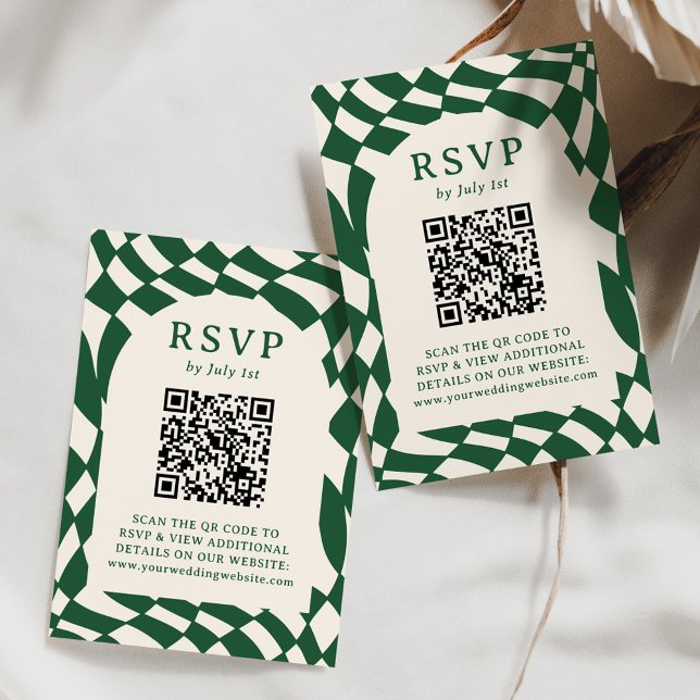 Retro Grön Rutig QR-kod Bröllop OSA Kort (Skapare uppladdad)