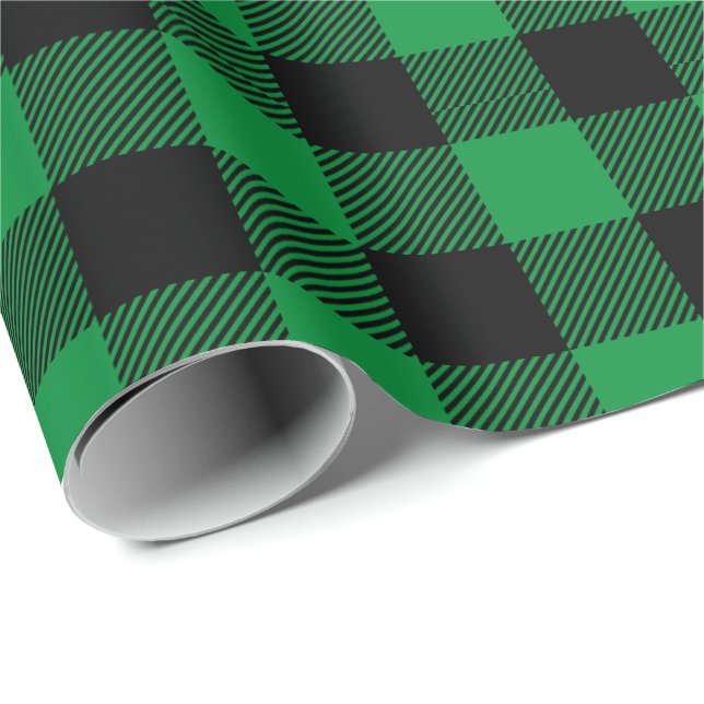 Retro grön svart jul högtidlig tartan rutig presentpapper (Rullad Hörn)