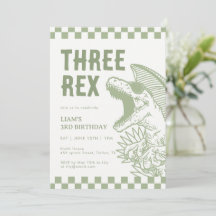 Retro grön T Rex dinosaurie födelsedagsfest 