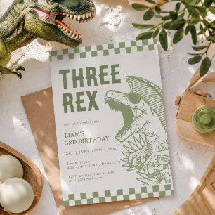 Retro grön T Rex dinosaurie födelsedagsfest Inbjudningar