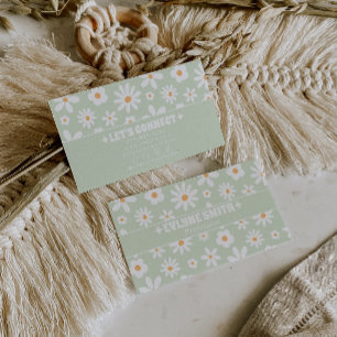 Retro Grön Vit Groovy Blommig Boho Unik Trendig Visitkort
