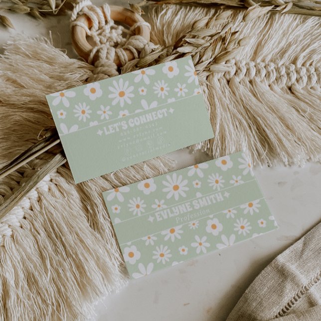Retro Grön Vit Groovy Blommig Boho Unik Trendig Visitkort (Skapare uppladdad)