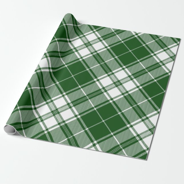 Retro Grön Vit Jul Nyår Tartan Rutig Presentpapper (Utrullad)