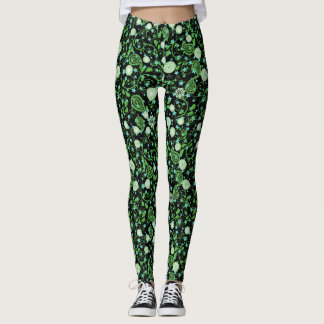 Retro gröna blommande växtmönster.b leggings