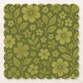 Retro gröna blommiga pappersunderlägg – Fler forme Underlägg Papper