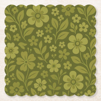 Retro gröna blommiga pappersunderlägg – Fler forme Underlägg Papper