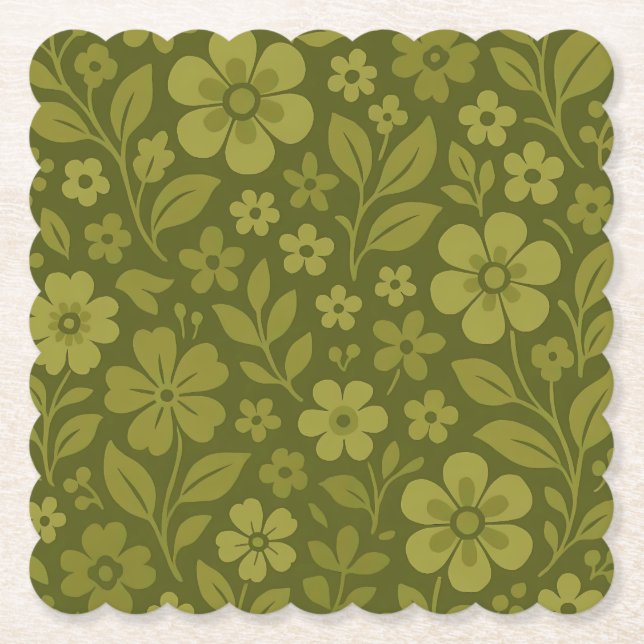 Retro gröna blommiga pappersunderlägg – Fler forme Underlägg Papper (Framsida)