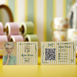 Retro grönrandig sällsam hårfoto qr-kod logotyp visitkort