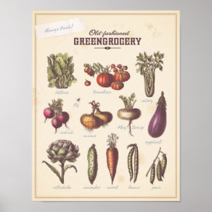 Retro grönsakväggkonst poster