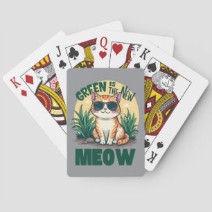 Retro "Grönt är den nya Coolan Meow" Kattart Casinokort