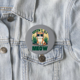 Retro "Grönt är den nya Coolan Meow" Kattart Knapp