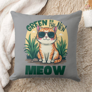 Retro "Grönt är den nya Coolan Meow" Kattart Kudde