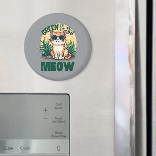 Retro "Grönt är den nya Coolan Meow" Kattart Magnet