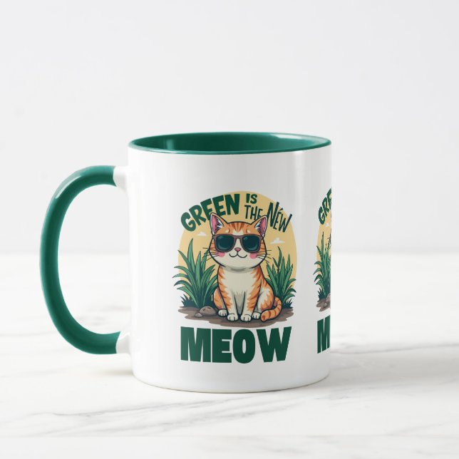 Retro "Grönt är den nya Coolan Meow" Kattart Mugg (Vänster)
