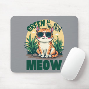 Retro "Grönt är den nya Coolan Meow" Kattart Musmatta