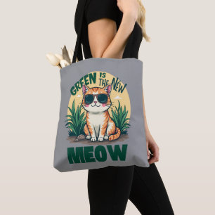 Retro "Grönt är den nya Coolan Meow" Kattart Tygkasse