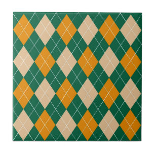 Retro Grönt Beige Mustard Argyle Mönster Kakelplatta