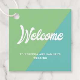 Retro Grönt Blue Welcome Gift Basket Bag Bröllop Gåvor Etiketter