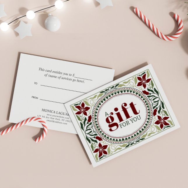 RETRO GRÖNT BROWN FLOWERS RAM CHRISTMAS (Retro Victorian-Style Gift Card with Intricate Foliage and Brown Floral Designs)