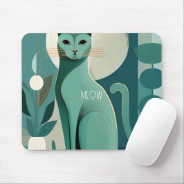 Retro Grönt Cat Print Mousepad för Cat Lovers Musmatta