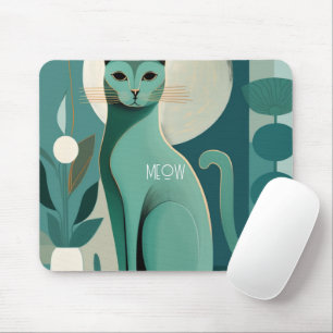 Retro Grönt Cat Print Mousepad för Cat Lovers Musmatta