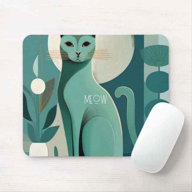 Retro Grönt Cat Print Mousepad för Cat Lovers Musmatta (Med mus)