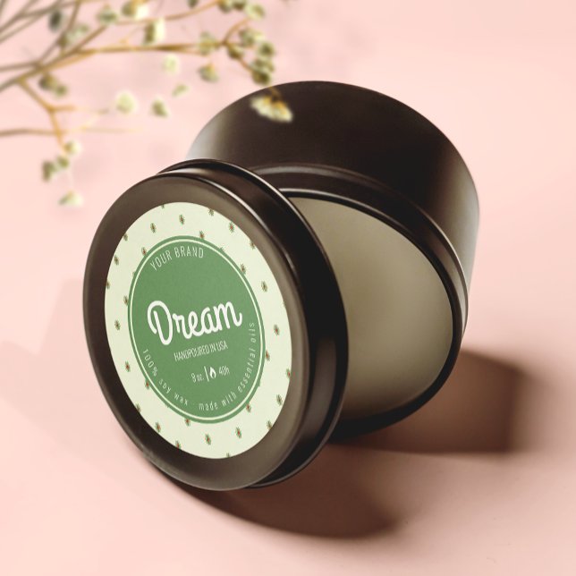 Retro Grönt Circle Candle Burk-lock etikett (Skapare uppladdad)