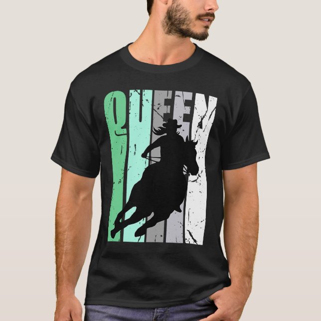 Retro Grönt Cowgirl Queen Rodeo Women Barrel Racer T Shirt (Framsida)