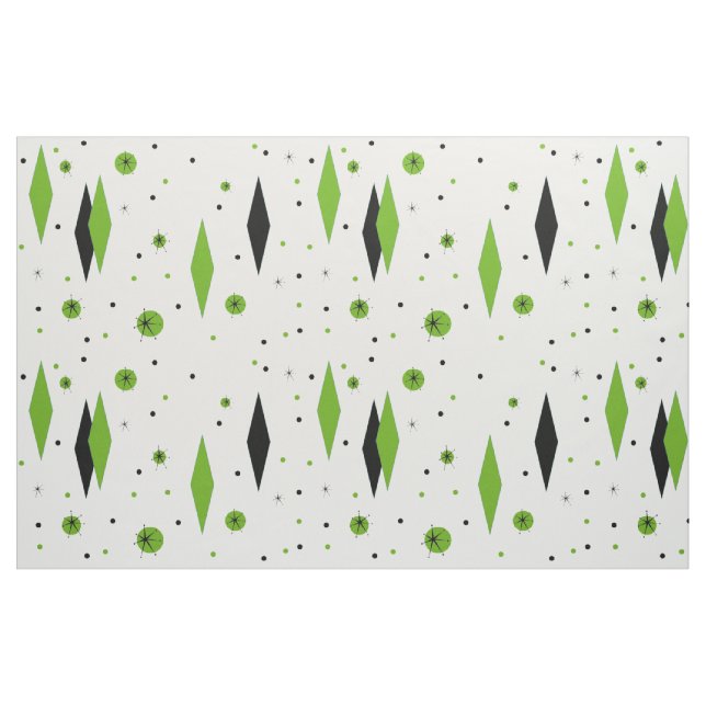 Retro grönt diamanter & Starbursts bomullstyg Tyg (Fat Quarter)