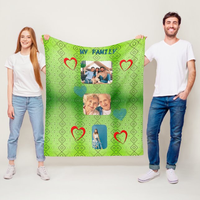 Retro Grönt Diamond Mönster Fleece Blanket (På plats)