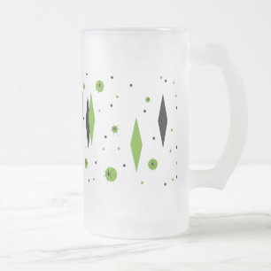 Retro Grönt Diamond & Starbursts Frosted Glass Mu Frostat Ölglas