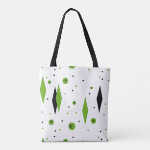 Retro Grönt Diamonds and Starbursts Tote Bag Tygkasse