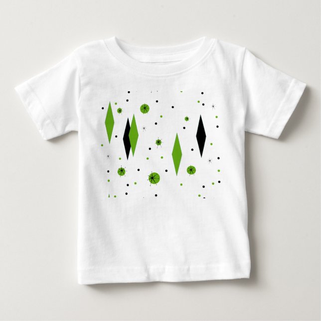 Retro Grönt Diamonds & Starbursts Baby T-Shirt (Framsida)