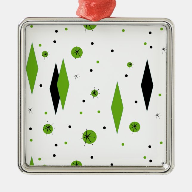 Retro Grönt Diamonds & Starbursts Ornament (Framsidan)