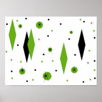 Retro Grönt Diamonds & Starbursts Poster