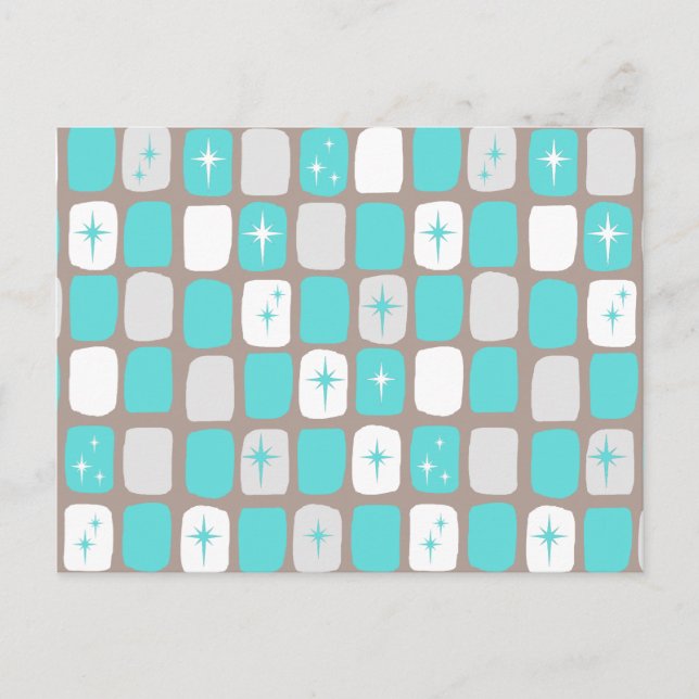 Retro Grönt Diamonds & Starbursts vykort (Framsida)