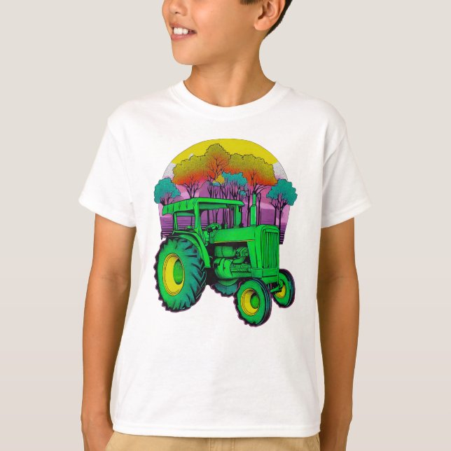 Retro Grönt Farm Tractor T Shirt (Framsida)