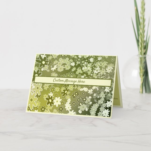 Retro Grönt Flowers Foliage Kort (Framsida)
