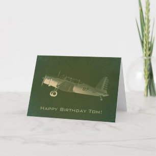 Retro grönt födelsedagkort för flygplan #87 kort