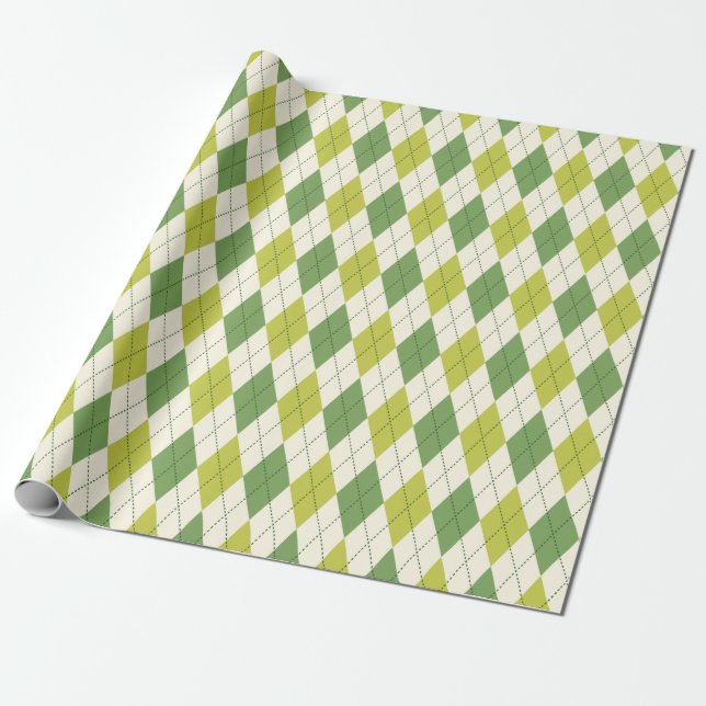 Retro grönt geometriskt Argyle mönster Presentpapper (Utrullad)