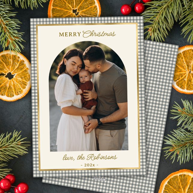 Retro Grönt Guld Play Arch Photo God jul Julkort (Skapare uppladdad)