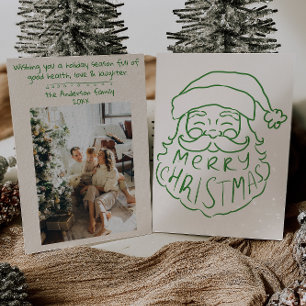 Retro Grönt Hand plockade Jultomten God jul Julkort