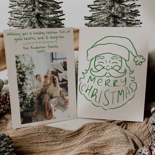 Retro Grönt Hand plockade Jultomten God jul Julkort (Skapare uppladdad)