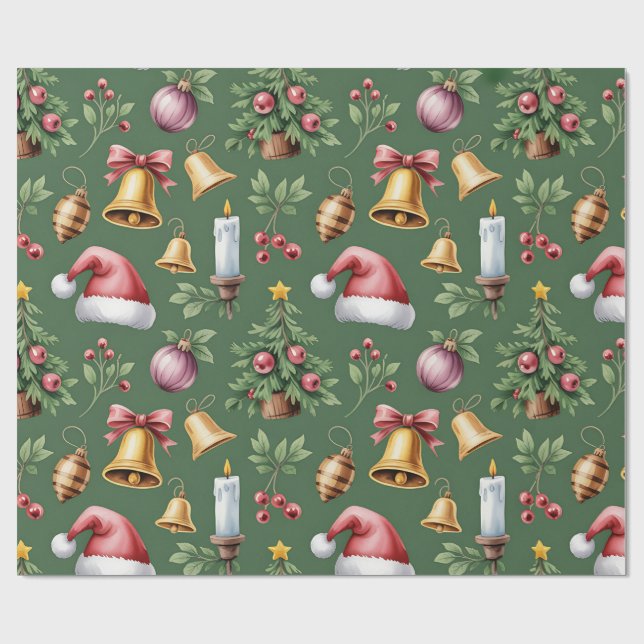 Retro grönt julpapper (Platt)